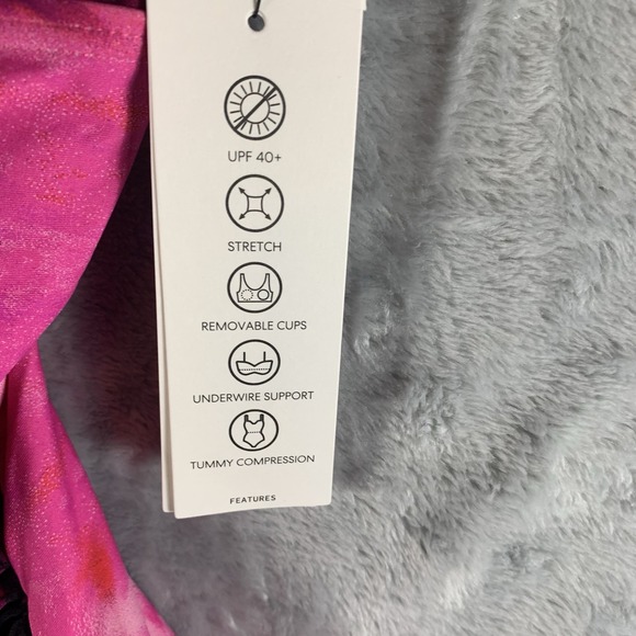 DKNY Women's Swimsuit S One Piece Ruffle Pink Abstract Mirage Underwire‎ NWT - Picture 4 of 8